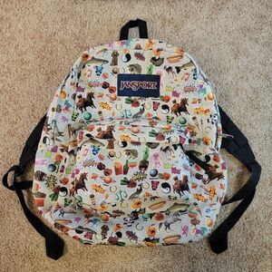 JanSport SuperBreak Backpack – Multi Emoji Sticker Print Limited Edition Cute.
